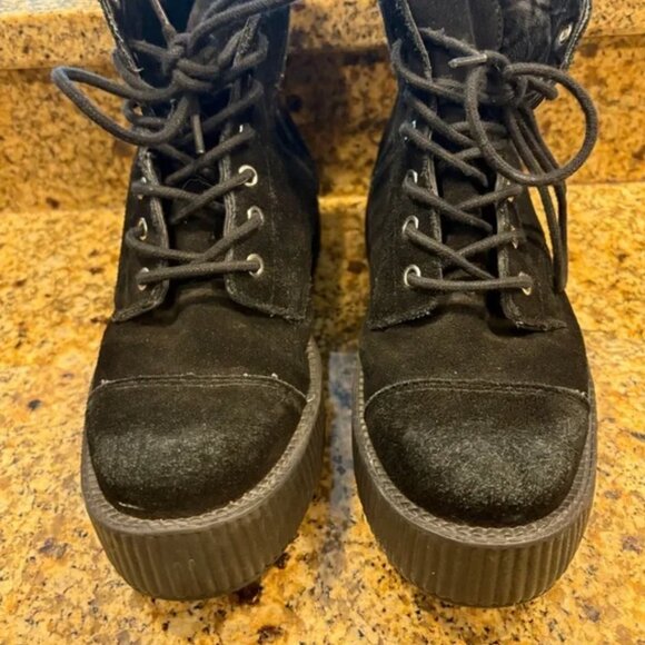 TUK Womens Viva Creepers Mondo Boots Lace Up Black Suede Size 9 - Picture 4 of 8